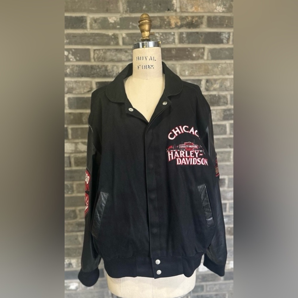 Vintage Harley Davidson Chicago Jeff Hamilton Leather Bomber Jacket Rare 90s Y2K